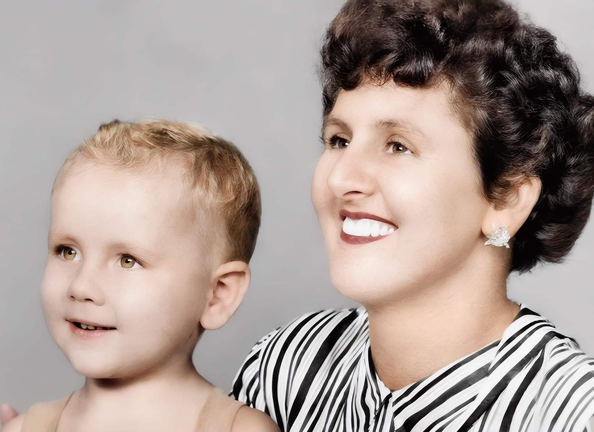 Restored photo after FixPix — With Mum — colour cast removed and gently colourised.