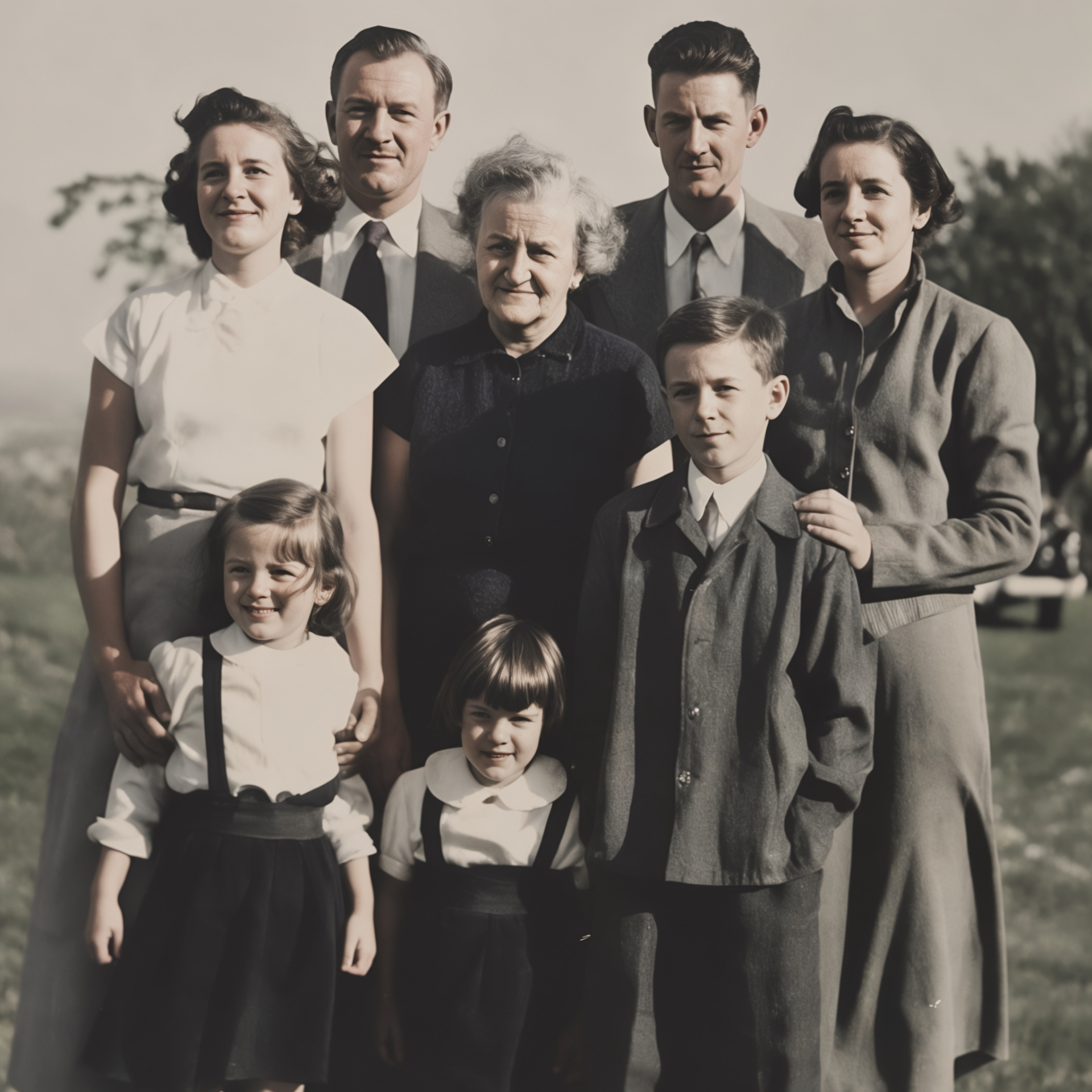 Restored photo after FixPix — A full family portrait — every face clear again.